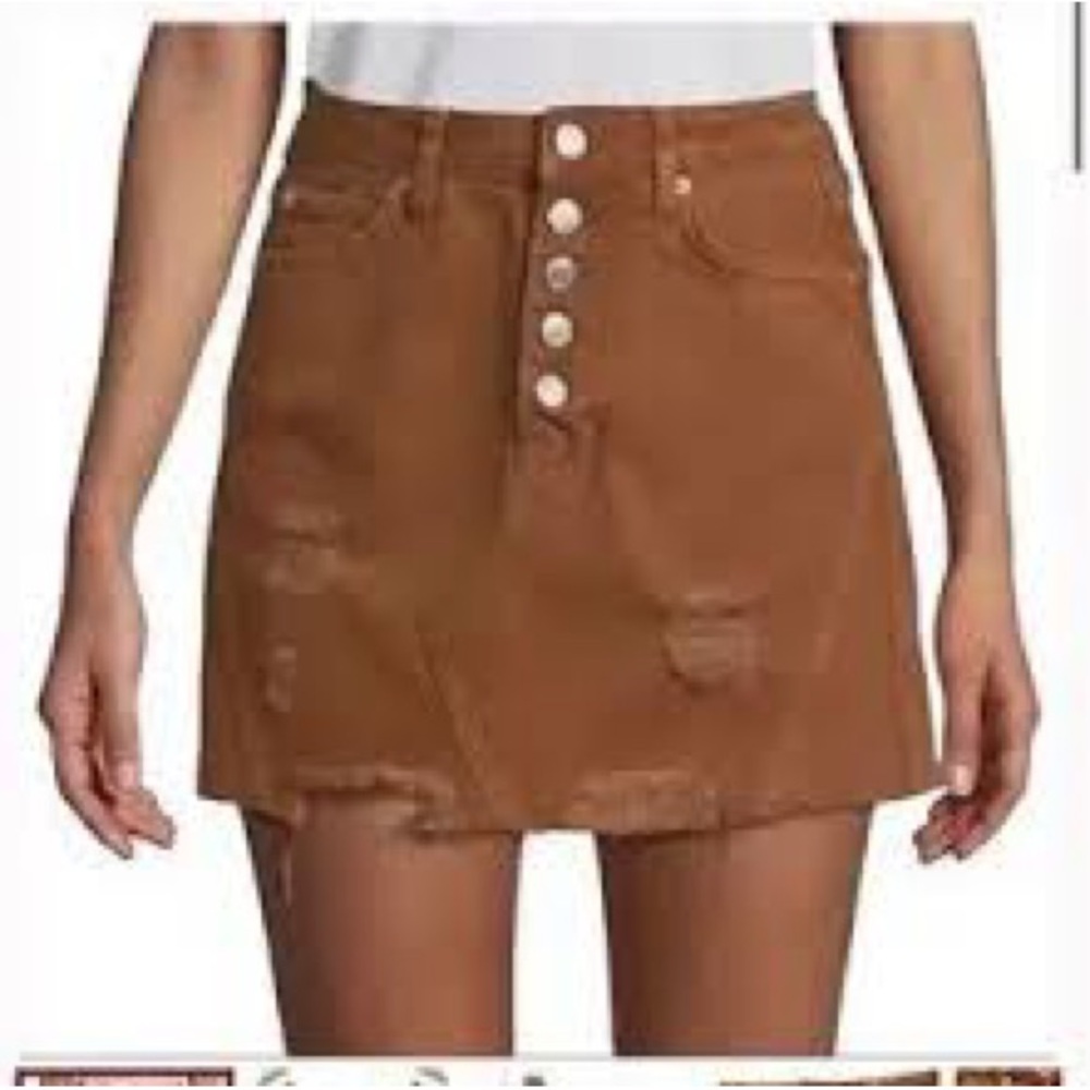 Free People We The Free Ecru Button Fly Denim Mini Skirt Size 27 Distressed